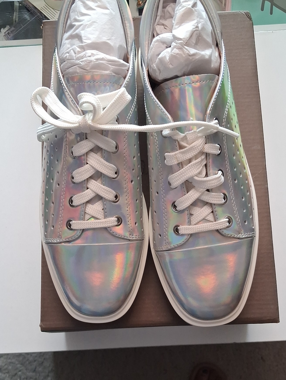 Paolo Iridescent Holographic Sneakers with White Laces